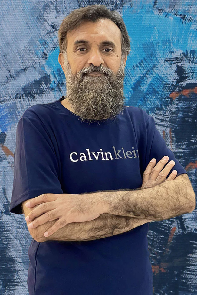 Portrait of Zahid Saleem, Pakistani painter known for polo artworks